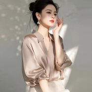 高垂感不易變形  寬松大碼襯衫女2025春夏新款輕奢洋氣氣質(zhì)上衣女 長袖-非亮面杏色-5477y M 建議111-125斤