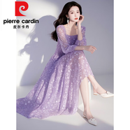 皮爾卡丹（pierre cardin）茶歇法式紫色碎花雪紡連衣裙2025早春新款度假風超仙女收腰長裙子 圖片色 L 【建議105-115斤】