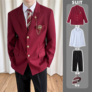 唐號(hào)（tanghao）dk制服西裝男套裝日系復(fù)古學(xué)生情侶jk班服學(xué)院風(fēng)春秋季西服外套潮 XZ48紅色西服+襯衫+西褲+紅領(lǐng)帶 L