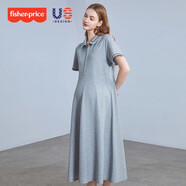 費雪（Fisher-Price）美國費雪孕婦連衣裙夏季大碼寬松POLO領(lǐng)上衣小個子短袖新款孕婦裝 灰色連衣裙【長款】 L【120-140斤適穿】