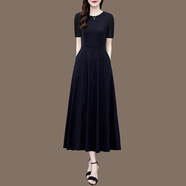 皮爾卡丹（PIERRE CARDIN）2025春季女裝新款氣質(zhì)小黑裙中長款春夏中袖修身顯瘦黑色連衣裙夏 黑色長款短袖 M 約100-110斤