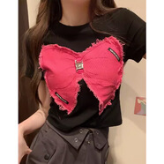 S.SOFEA短款蝴蝶感T恤顯瘦氣質(zhì)短袖夏季多巴胺廣州十三行 黑色 M