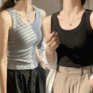 韞舜【2件裝】內(nèi)搭打底衫女百搭外穿無袖純色螺紋吊帶小背心上衣潮女 2件裝丨均碼（90-125斤）丨灰+黑