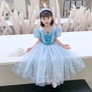 婉凱女童春夏款愛莎公主裙連衣裙拖地披紗氣質(zhì)艾莎女王QUEENDRESS裙子 夏款裙+拖地披紗+模特同款皇冠 120