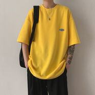 蘇愚100%純棉夏季港風(fēng)簡(jiǎn)約短袖t恤男潮流學(xué)生寬松百搭半袖ins上衣體恤 小黑標(biāo)印花【短袖】黃色 XL 建議105~125穿