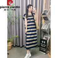皮爾卡丹無(wú)袖坎肩小個(gè)子條紋連衣裙女夏外穿純棉寬松慵懶風(fēng)長(zhǎng)款背心t恤裙 杏黑條紋【純棉優(yōu)質(zhì)版】 M 適合90-100斤