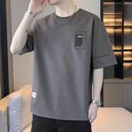 花花公子（PLAYBOY）冰絲短袖T恤男士夏季薄款大碼胖子加肥速干透氣半袖t潮流上衣服 88深灰 M