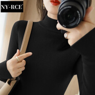 NY-RCE半高領(lǐng)打底衫毛衣女2025秋冬新款修身套頭緊身內(nèi)搭針織上衣 黑色 M