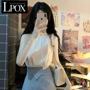 LPOX掛脖上衣2025夏季新款上衣女無(wú)袖掛脖上衣女簡(jiǎn)約吊帶背心雪紡衫 白色 單上衣 2XL