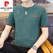 皮爾卡丹（pierre cardin）冰絲t恤男2025夏季新款潮牌針織短袖百搭休閑上衣服半袖體恤男裝 1622墨綠色/升級版 M 適合90-110斤