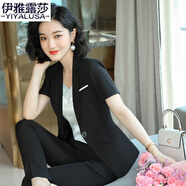 伊雅露莎夏季職業(yè)裝女套裝短袖小西裝正裝西服通勤修身商務(wù)面試工作服8616 單件褲子（顏色請備注） L