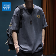 真維斯（Jeanswest）夏季短袖t恤男士新款寬松大碼胖子體恤潮流純棉圓領(lǐng)半袖衫 深灰色 L (推薦125-145斤)