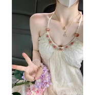 微光里法式露背掛脖吊帶連衣裙女夏季2025新款甜美氣質(zhì)海邊度假雪紡長裙 圓珠掛脖裙米白M碼建議80-100斤