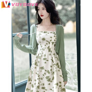 VOYDOVE單件/套裝森女系小清新夏季連衣裙兩件套碎花吊帶A字裙子開衫搭配 上衣+裙子【z】 M 【建議95-105斤】