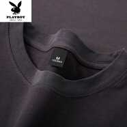 花花公子（PLAYBOY）600g重磅竹節棉T恤男新疆長(cháng)絨純棉加厚短袖二本針高克重半袖 炭灰色(短) M (145-170斤)