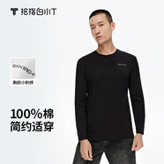 拇指白小T 男士長(cháng)袖秋冬天然棉時(shí)尚小繡花T恤圓領(lǐng)上衣親膚易穿搭多色小白T 合身款-黑色 S