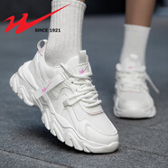 雙星老爹鞋春夏季新款網(wǎng)面透氣運動(dòng)休閑鞋女學(xué)生輕便軟底旅游跑步鞋 白粉 35