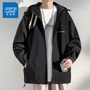 真維斯（Jeanswest）連帽夾克男裝春秋季新款潮牌百搭外穿長袖上衣服男士寬松休閑外套 黑色 L