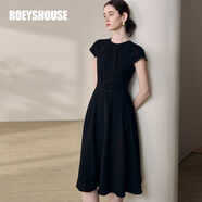 ROEYSHOUSE羅衣感通勤黑色連衣裙2025夏季新款赫本風(fēng)斗篷袖大擺裙12059 黑色 L