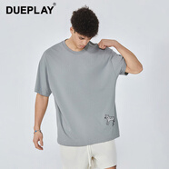 DUEPLAY鄭愷主理人240G重磅純棉短袖t恤男士純色印花寬松內(nèi)搭半袖打底衫 DGB00203煙灰 L （建議170-185CM/140-160斤）