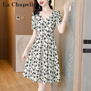 拉夏貝爾（La Chapelle）2025年夏季新款女裝連衣裙碎花短袖氣質(zhì)百搭休閑寬松顯瘦裙子夏 卡其色 M [建議90-105斤]
