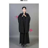 海清居士服 臺麻紗不透明海青居士服男女海清僧服咖啡黑色木蘭色長褂四季可穿透氣舒適垂感好和尚袈裟 黑色 44#181-184cm