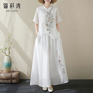 錦彩灣夏天穿的棉麻套裝女高端亞麻中國風(fēng)新中式國風(fēng)女士2025夏季新款媽 白色 XL （建議130至160斤）