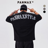 潘·麥克斯（PANMAX）PANMAX潮牌大碼男裝美式純色基礎(chǔ)款后背大字母印花情侶款短袖T恤 黑色 3XL