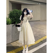 汐菡法式連衣裙夏季2025新款蝴蝶結(jié)仙女公主裙純欲風(fēng)小個(gè)子長裙子夏天 潮流韓版杏色 均碼 （可備注碼數(shù)）