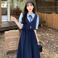可茵（Keyin）連衣裙女裝2025年春夏新款法式假兩件拼接職業(yè)復(fù)古中長款裙子女 9806夏季款 L