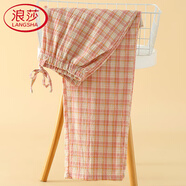 浪莎（LangSha）日系純棉紗布睡褲女長(zhǎng)褲春秋季格子外穿居家褲時(shí)尚睡衣褲家居褲 粉色 全棉棉布 XL 125-145斤