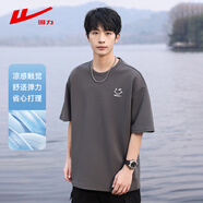 回力短袖t恤男夏季透氣短袖男圓領(lǐng)打底衫男寬松休閑上衣男灰色XL