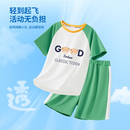 Classic Teddy男女童速干套裝兒童冰感T恤短褲兩件裝中大童裝夏季衣服1 綠色 150