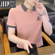JEEP SPIRIT男士polo衫2025夏季新款冰絲條紋半袖上衣商務(wù)休閑翻領(lǐng)短袖t恤男 1025粉色 M 165