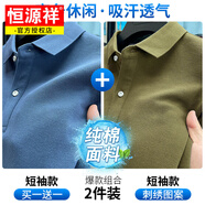 恒源祥100%純棉t恤男士短袖夏季商務(wù)休閑中年爸爸裝polo衫翻領(lǐng)刺繡體恤 【短袖款】霧霾蘭+草綠色 L 175碼