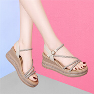 古奇天倫露趾淑女風(fēng)配裙子涼鞋2025夏季新款氣質(zhì)時(shí)裝女鞋增高一字帶涼鞋 米色 37