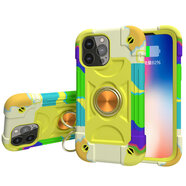 萬浮生加厚硅膠三防鎧甲手機殼適用蘋果XSMAX全包6s防摔iPhoneXR指環(huán)7P/8plus軟膠硬殼三合一組合磨砂防 炫彩黃綠 iPhone 15 Pro Max