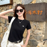 吻璦（wenai）2025年新款夏天字母短袖T恤女夏季韓版寬松休閑半袖設(shè)計(jì)感小眾內(nèi) 黑色 S