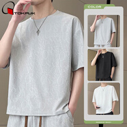 TOKPUK夏季新款短袖t恤男士潮牌寬松短袖圓領(lǐng)上衣服ins港風(fēng)韓版潮流體恤 灰色 XL