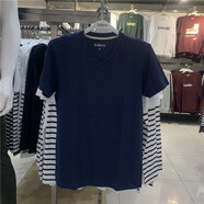 班尼路班尼路男裝夏季純棉休閑舒適V領(lǐng)短袖T恤衫純色打底88802702 02b中藍色 v領(lǐng) S 165/88B