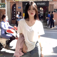 多想余短袖女t恤白色純棉v領(lǐng)潮流打底衫女士新款2025年內搭半袖上衣寬松 純棉V領(lǐng)慵懶短袖【白色】 M 建議80-105斤