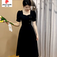 皮爾卡丹2025夏季新款新中式復(fù)古盤扣小黑裙氣質(zhì)泡泡袖顯瘦 黑色【沒有口袋 】有拉鏈 M 【建議80-95斤】