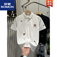 羅蒙（ROMON）夏季超火精致刺繡polo.衫男裝潮牌高級感虎頭設計翻領(lǐng)體恤 白色 M 建議80100斤