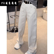 FR.YH.ZH美思源彎刀牛仔褲女2025年春季新品白色寬松設計感高腰直筒闊腿褲 白色九分(158以下拍) 2XL (133-145斤)