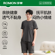 羅蒙情侶睡衣男夏季純棉短袖短褲韓版簡(jiǎn)約套頭可外穿薄款家居服套裝