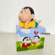 貝智鹿可愛(ài)蠟筆小新大號小白阿呆潮玩客廳居家動(dòng)漫擺件公仔生日禮物 趴姿黃衣呆手機座  高約11厘米 盒裝