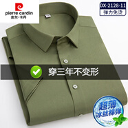 皮爾卡丹軍綠色免燙襯衫冰絲彈力仿絲綢短袖襯衫男青年商務(wù)職業(yè)工裝工作服 DX-2128-11軍綠色【短款袖】抗皺 39 【適合115-130斤】