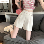 愛葵茵薄款西裝短褲女2025夏季新款設(shè)計(jì)感顯瘦高腰熱褲小眾甜美休閑褲 米杏色 M