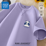 真維斯（Jeanswest）7A抑菌短袖t恤男款夏季美式潮流休閑透氣落肩大碼寬松情侶體恤衫 遠(yuǎn)山紫(雪山倒影胸標(biāo)) XL (180)(不起球不掉色)