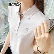 BCMDM香港潮牌純棉T恤女 2025夏季新款薄款修身休閑工裝職業(yè)短袖polo衫 白色 S